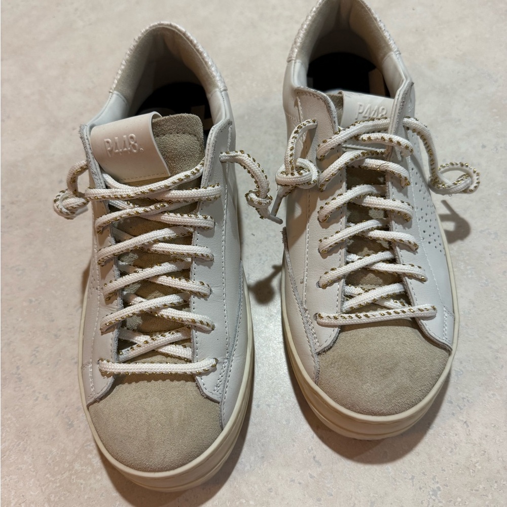 P448 Women's White and Beige Sneakers